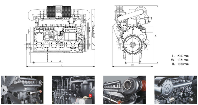 上柴W系列發(fā)電機(jī)組機(jī)組安裝尺寸圖